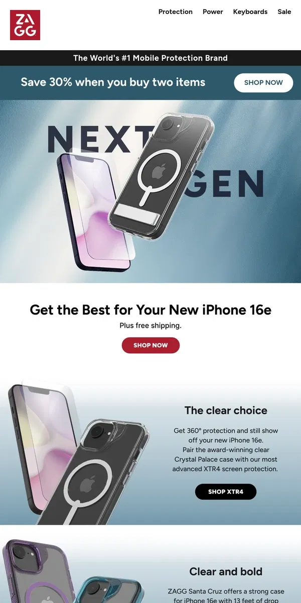 Email from ZAGG. Complete Protection for Your New iPhone 16e