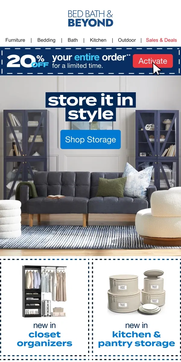 Email from Bed Bath & Beyond. Organization Essentials for 2025 📦🧺✨