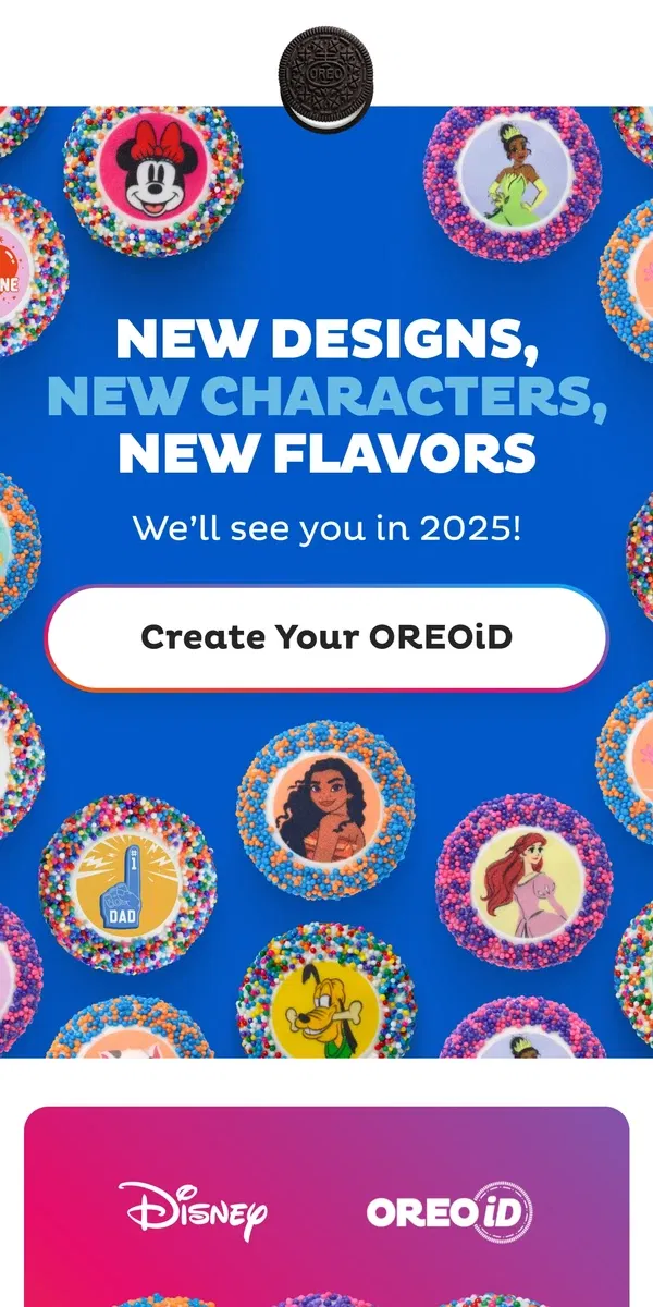 Email from OREO. New Designs, New Characters, Happy New Year!