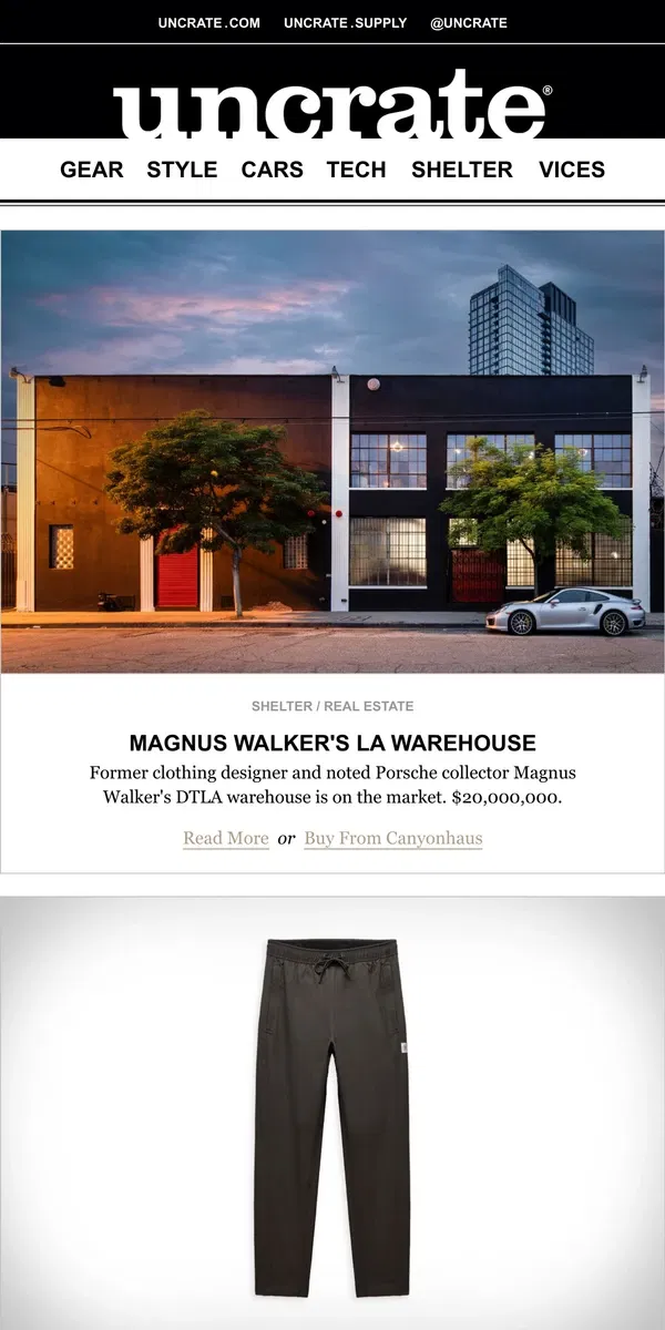 Email from Uncrate. Magnus Walker's LA Warehouse & more