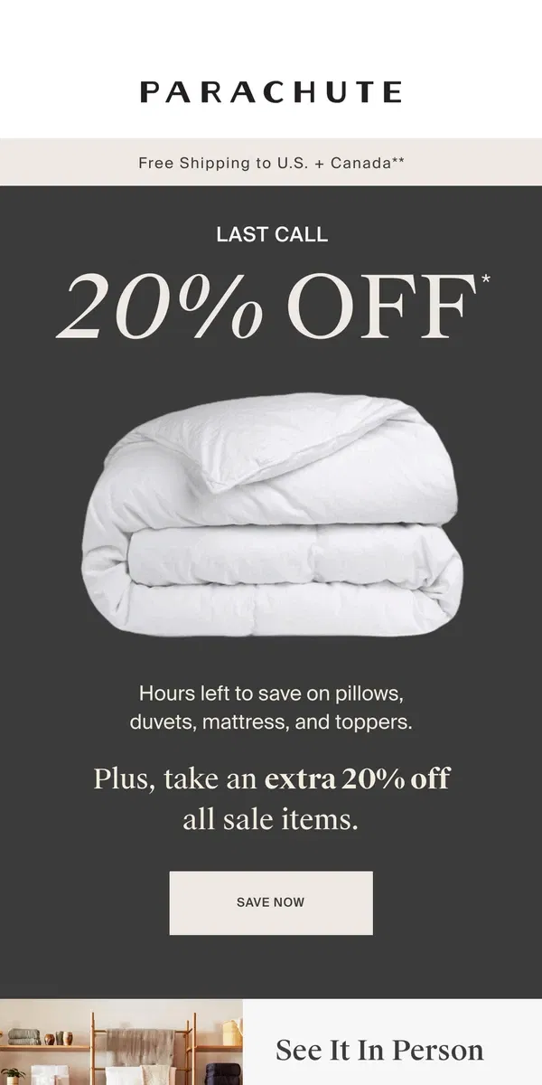 Email from Parachute Home. Only Hours Left To Save On Fluffy Stuff