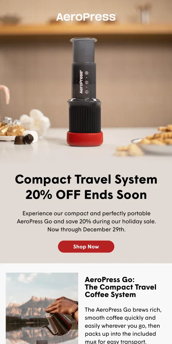 Email from AeroPress. Ending Soon... 20% Off Coffee Presses 🏃🏽‍♀