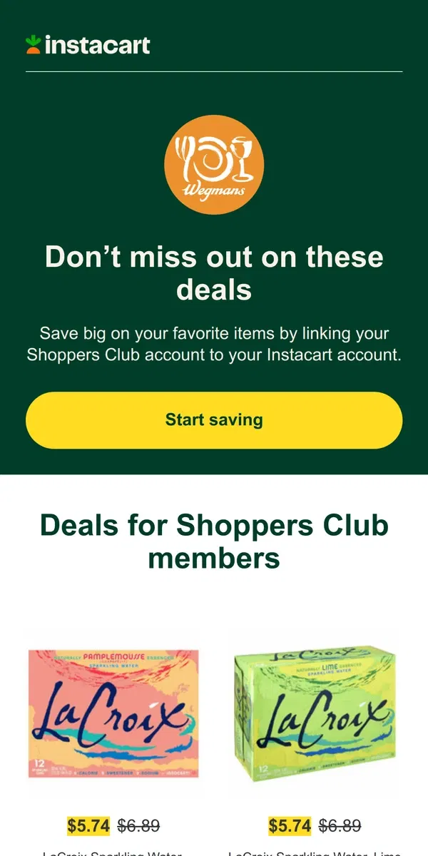 Email from Instacart. Save more by linking your  Shoppers Club account