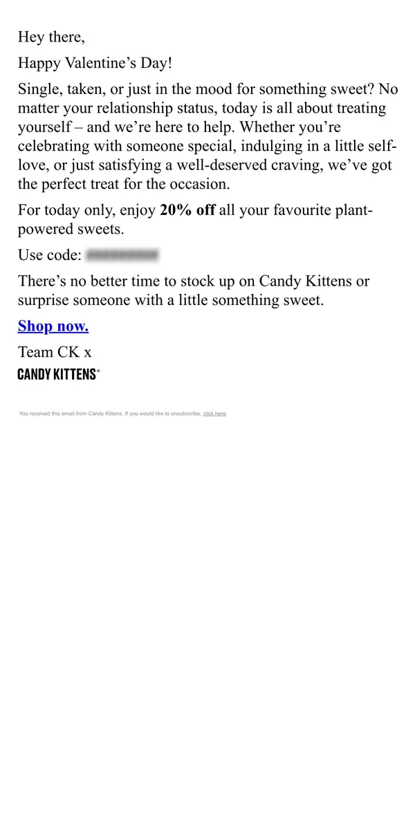 Email from Candy Kittens. Our Valentine’s gift to you 💗