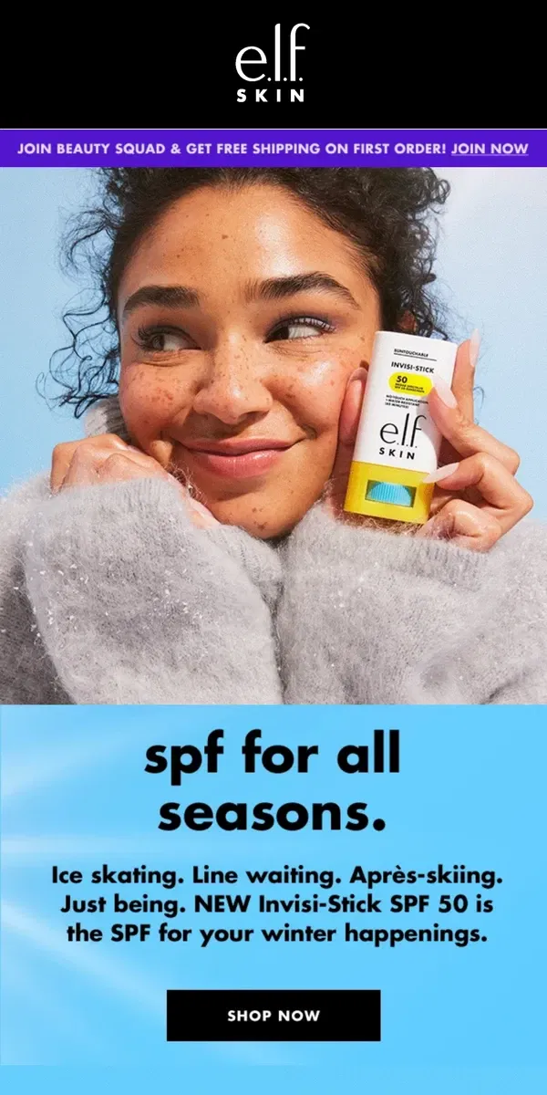 Email from e.l.f.. Sunscreen for wherever you winter ❄️				 