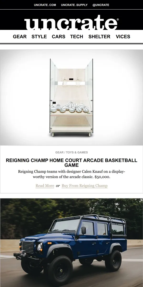 Email from Uncrate. Reigning Champ Home Court Arcade Basketball Game & more