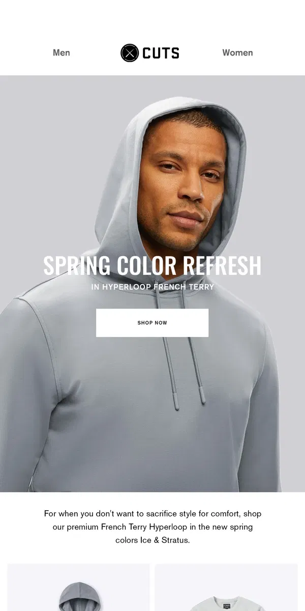 Email from Cuts. HYPERLOOP FRENCH TERRY: New Spring Colors