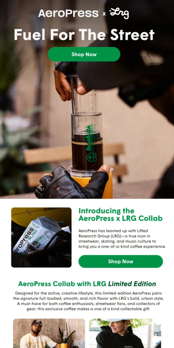 Email from AeroPress. Streetwear Meets Coffee: AeroPress x LRG ☕😎