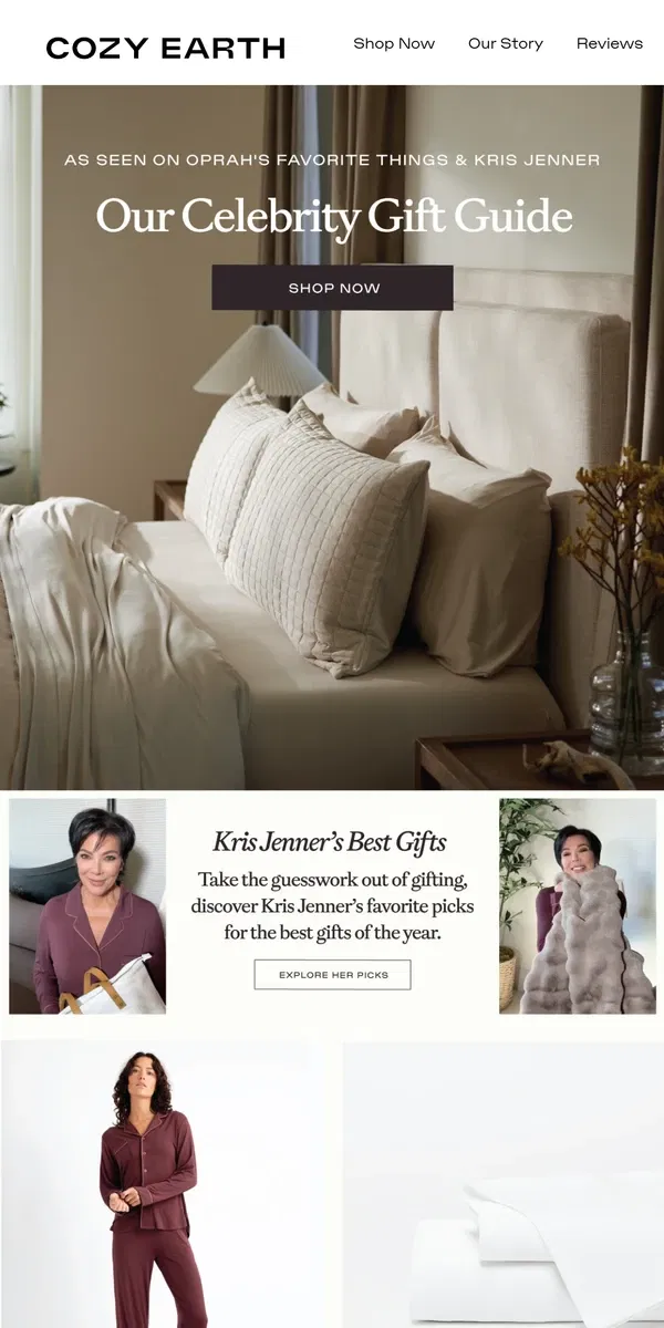 Email from Cozy Earth. Our Celebrity Gift Guide ⭐