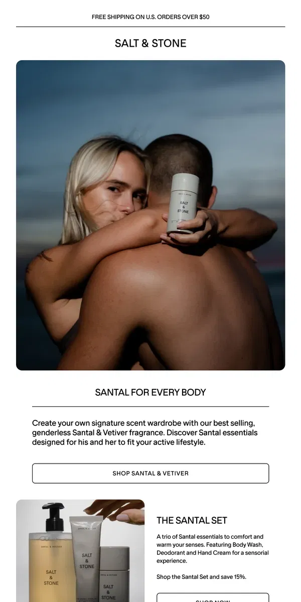 Email from SALT & STONE. Santal For Every Body