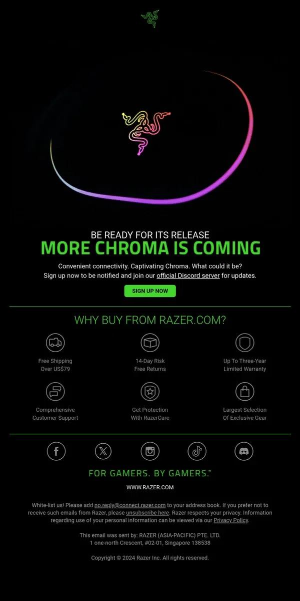 Email from Razer. 🌈👀More Chroma Is Coming!