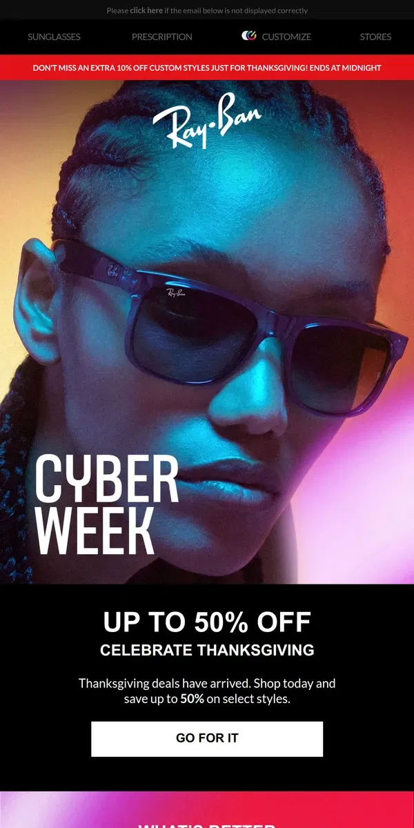 Email from Ray-Ban. Time to celebrate | Up to 50% off all styles