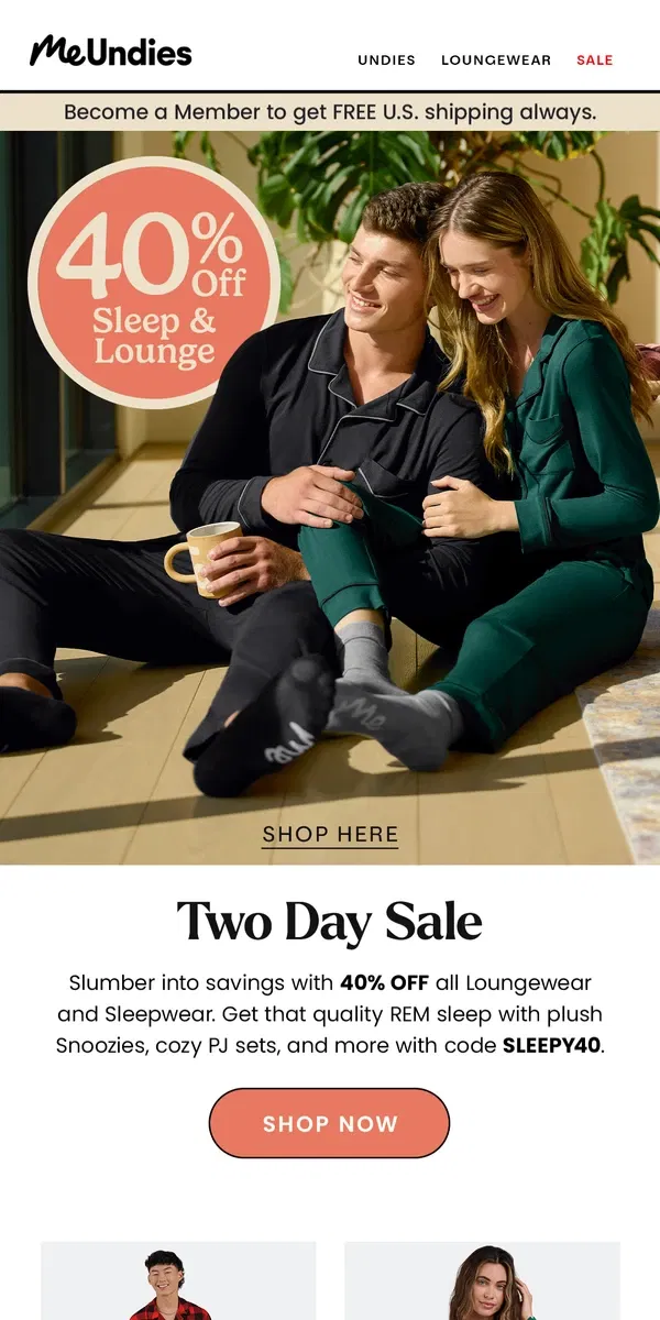 Email from MeUndies. 💤2 Days Only! 40% Off All Sleepwear & Loungewear💤