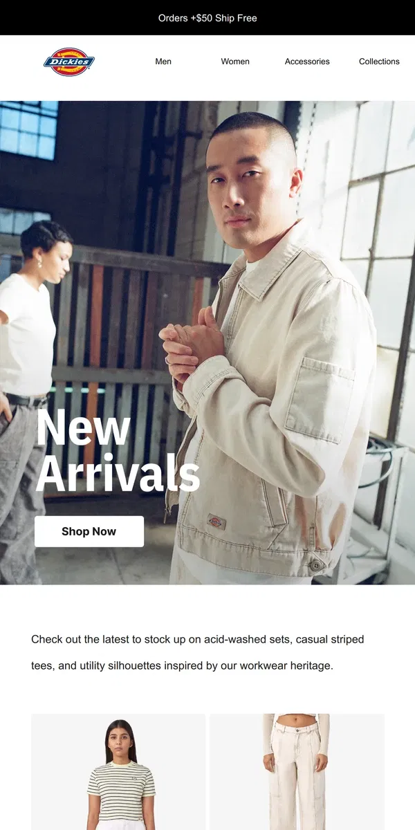 Email from Dickies. New Arrivals: Utility Silhouettes