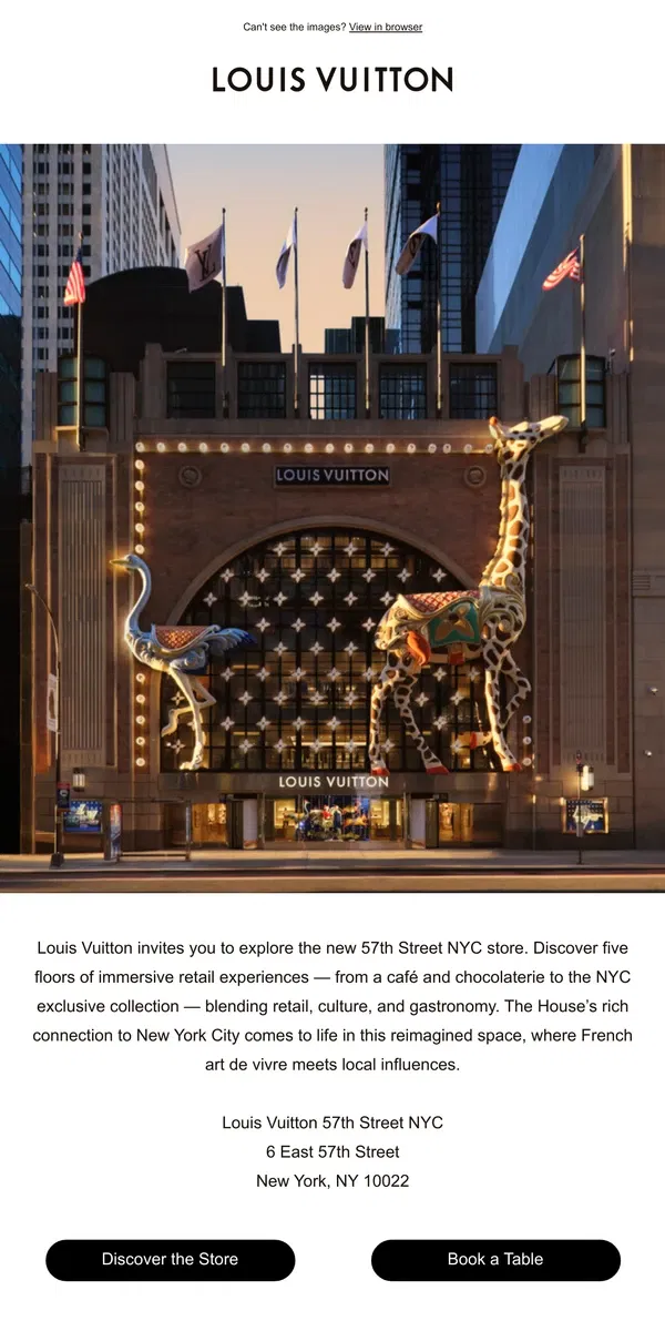 Email from Louis Vuitton. Now Open: Louis Vuitton 57th Street NYC