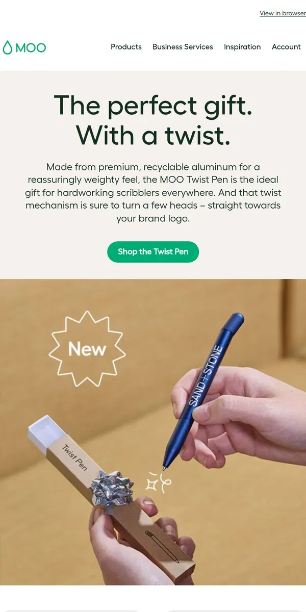 Email from MOO. They’re pens. With a little added MOO 🖊️