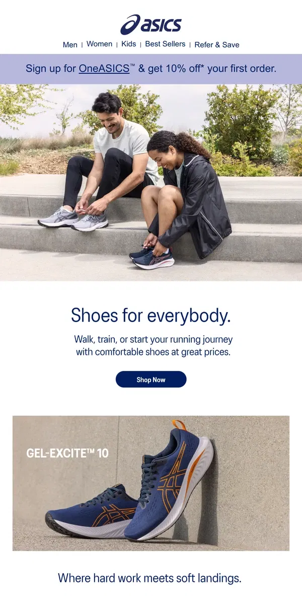 Email from ASICS. Style, comfort & value.