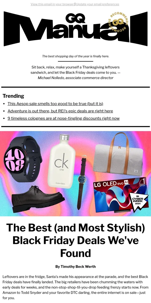 Email from GQ. The Only Black Friday Deals That Matter