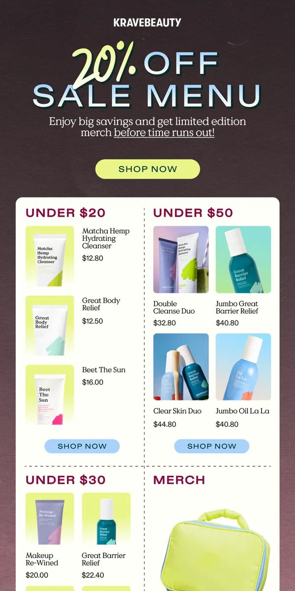 Email from KraveBeauty. BLACK FRIDAY: 20% Off Sitewide