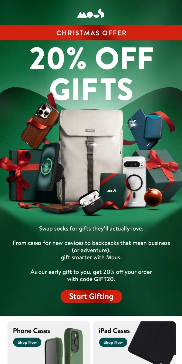 Email from Mous. 20% off your gifting list