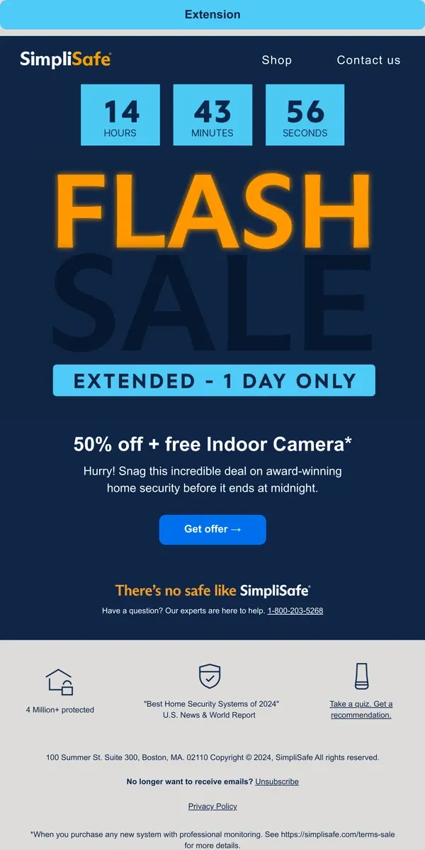 Email from SimpliSafe. Deal extended - your special discount is still here