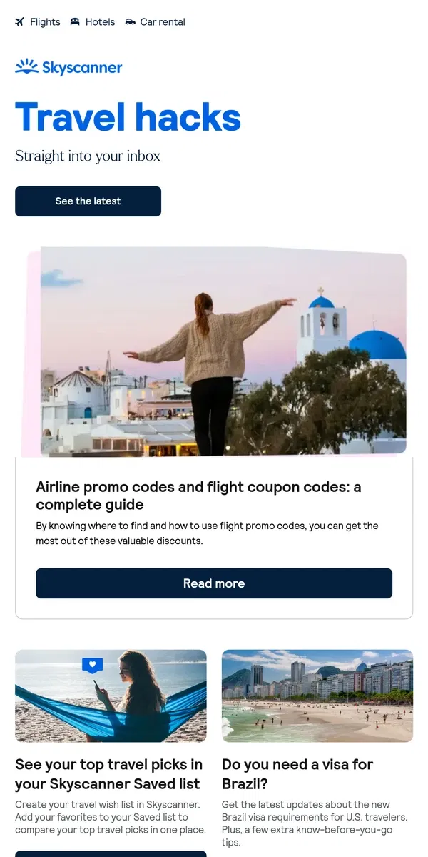 Email from Skyscanner. Airline promo codes and flight coupon codes: a complete guide