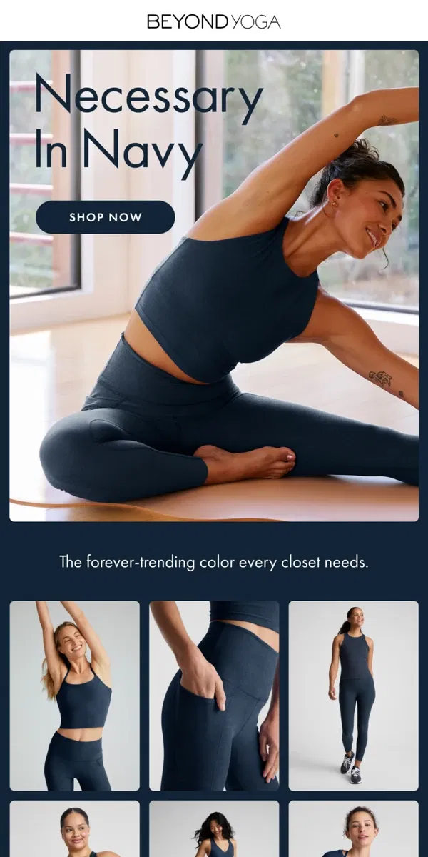 Email from Beyond Yoga. Navy Never Looked So Good