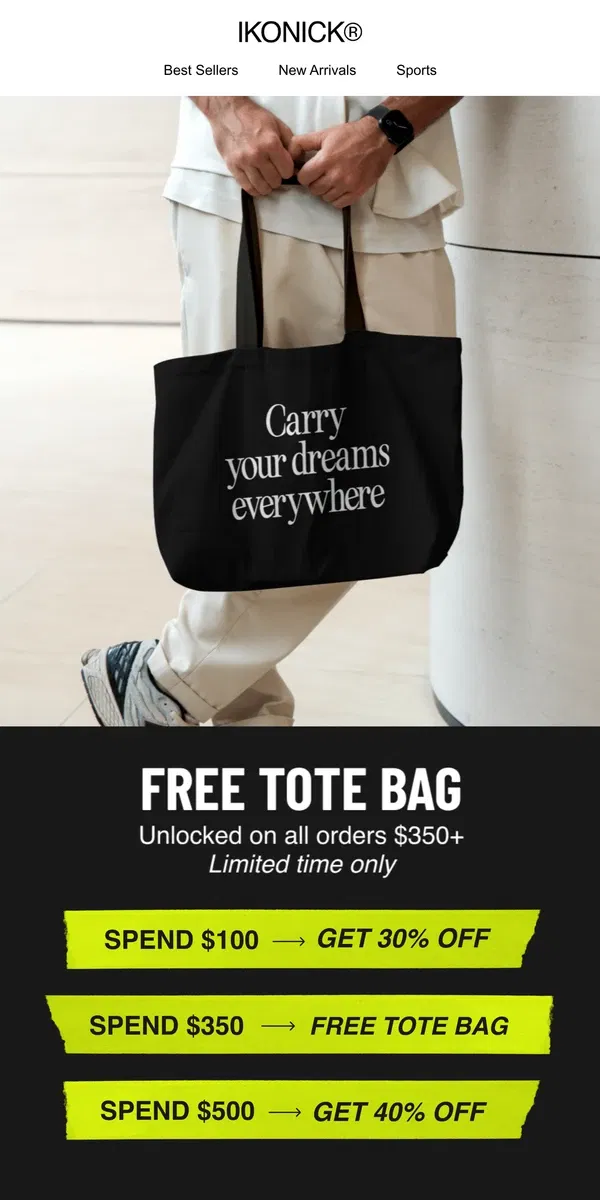 Email from IKONICK. FREE Tote Bag // Black Friday Deals!