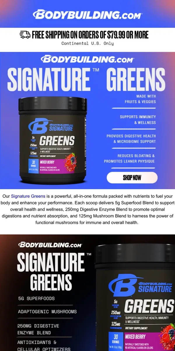 Email from Bodybuilding.com. 🚨 NEW ARRIVAL: Signature™ Greens 🚨