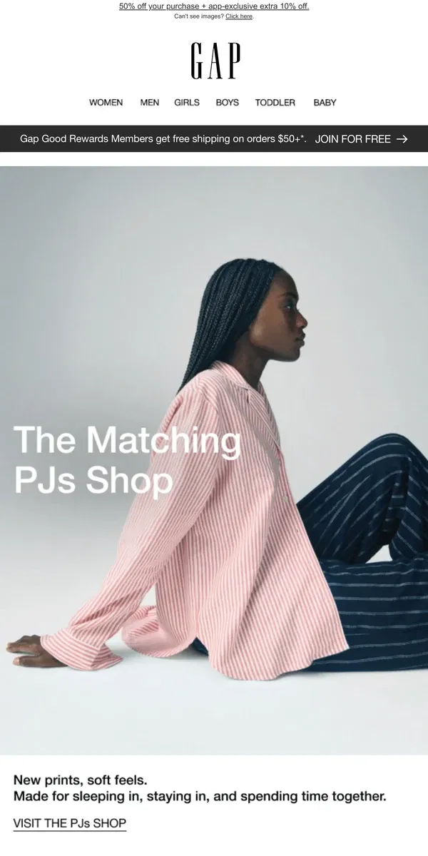 Email from GAP. The Matching PJs Collection