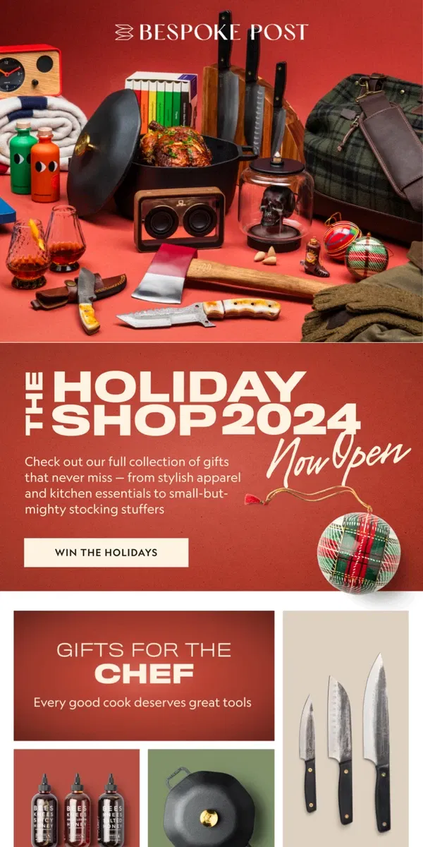 Email from Bespoke Post. The Holiday Shop is LIVE