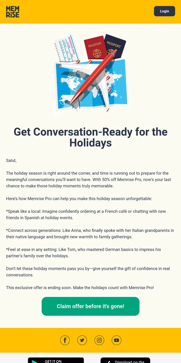 Email from Memrise. Prepare to connect this holiday season