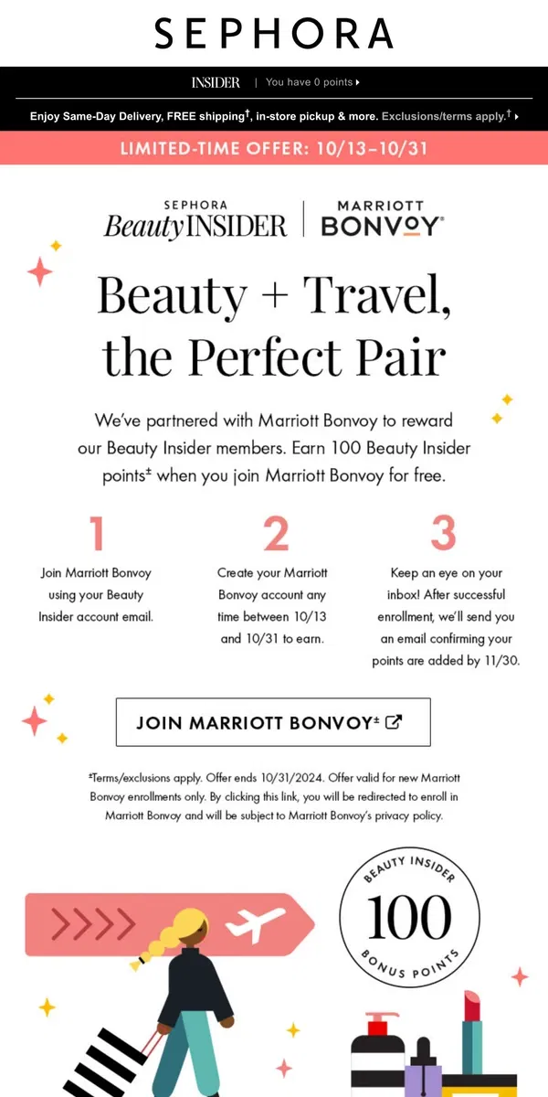 Email from Sephora. ✨ 100 Beauty Insider points ✨ could be yours, Sephora Shopper.