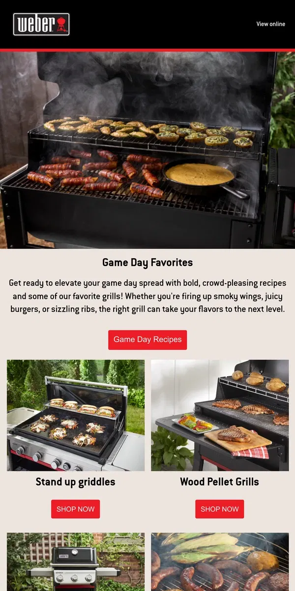 Email from Weber. Touchdown-Worthy Recipes & Grills