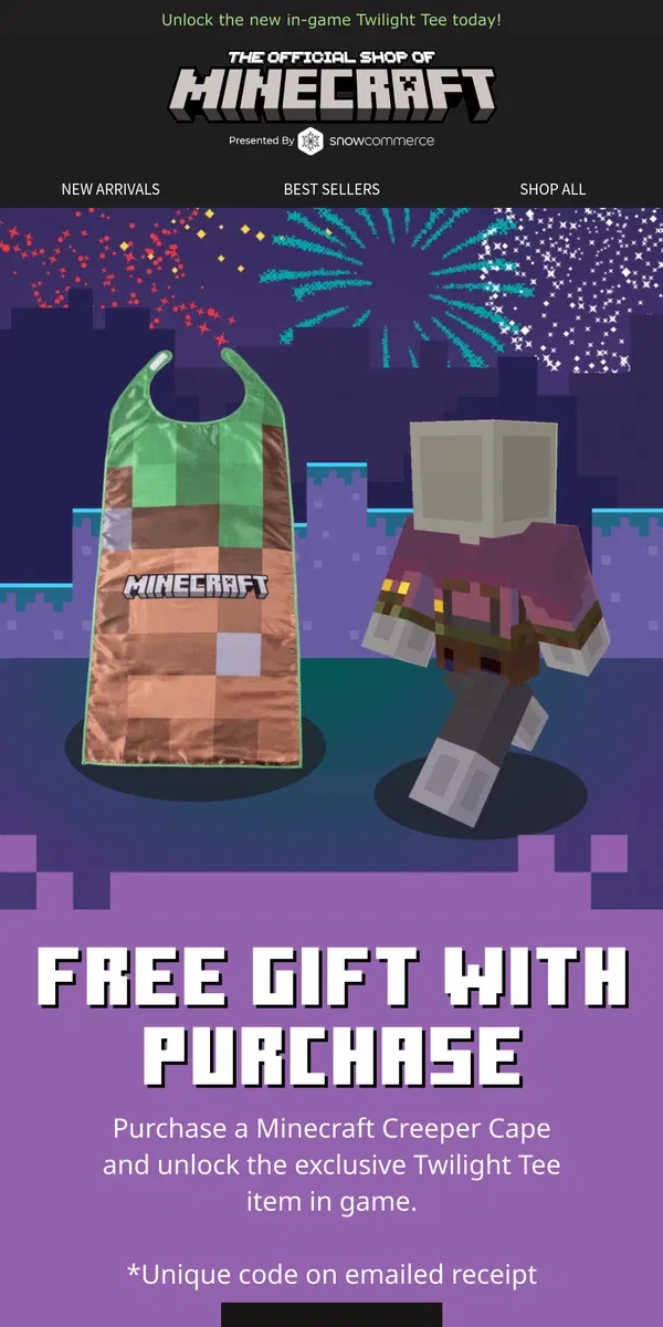 Email from Minecraft. Free Gift When You Get a Minecraft Creeper Cape!