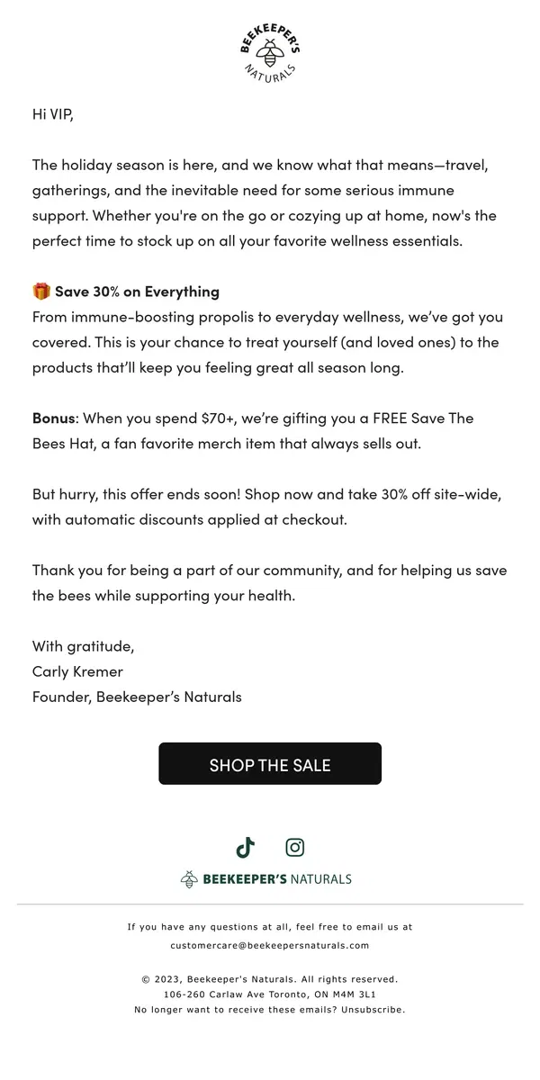 Email from Beekeeper's Naturals. Your Entire Routine 30% Off