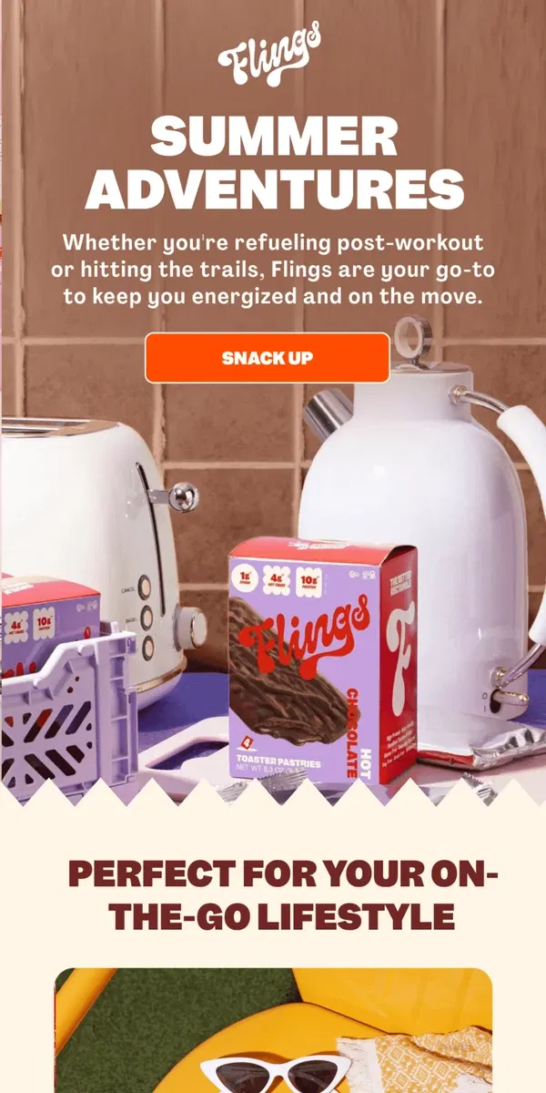 Email from Flings. Snack on the move 🏃‍♂️