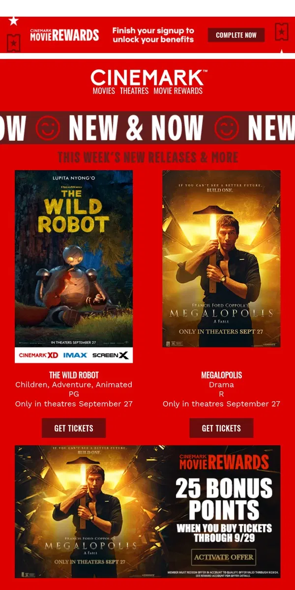 Email from Cinemark. See what's New & Now at Cinemark