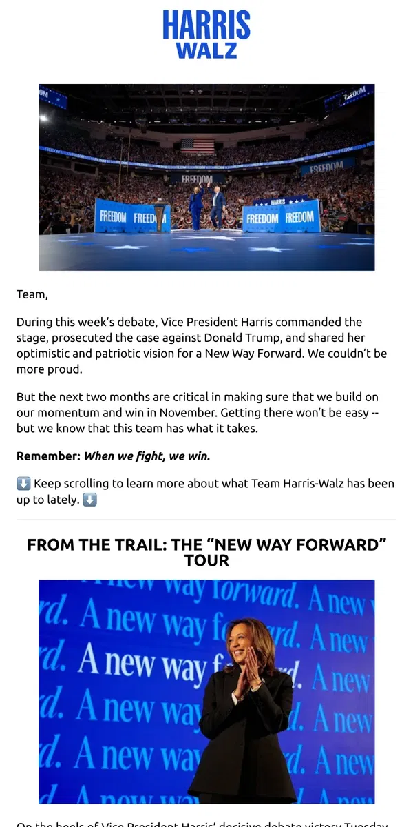 Email from Kamala Harris. This week’s newsletter: A new way forward