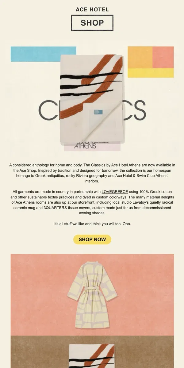 Email from Ace Hotel. Introducing The Classics by Ace Hotel Athens