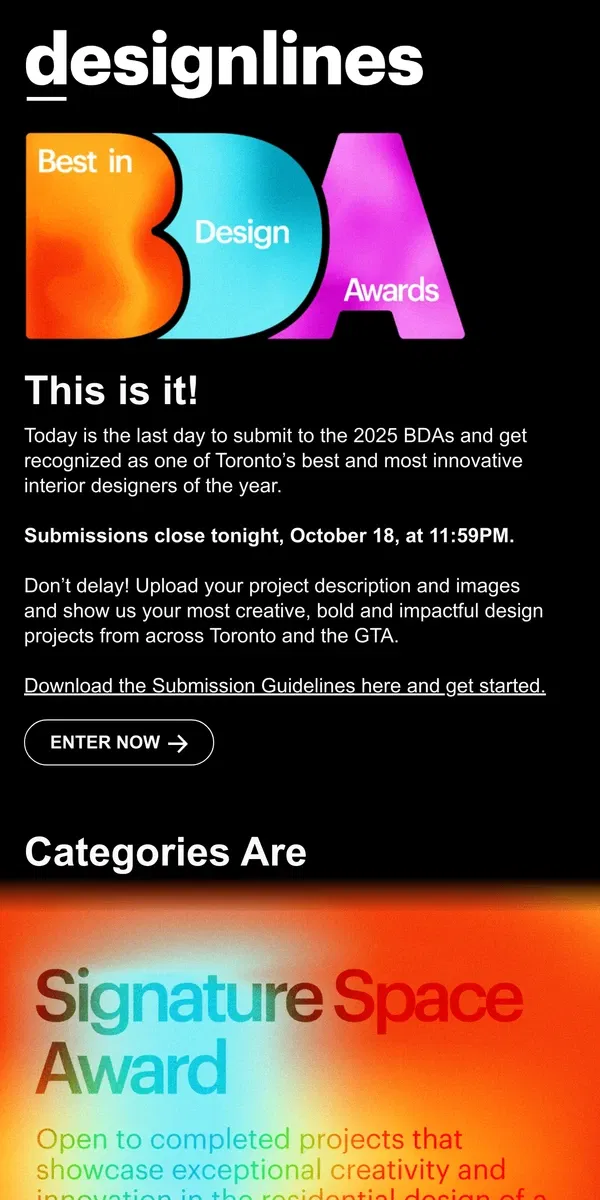 Email from Designlines. ⏱Last Chance to Submit!