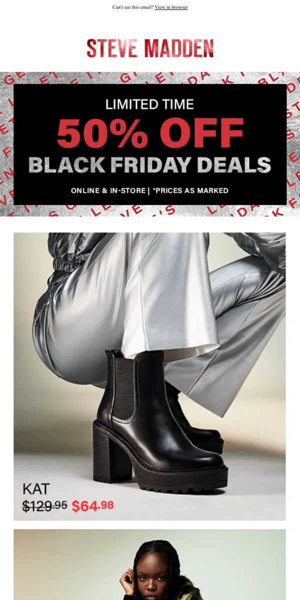 Email from Steve Madden. 50% OFF Inside → 