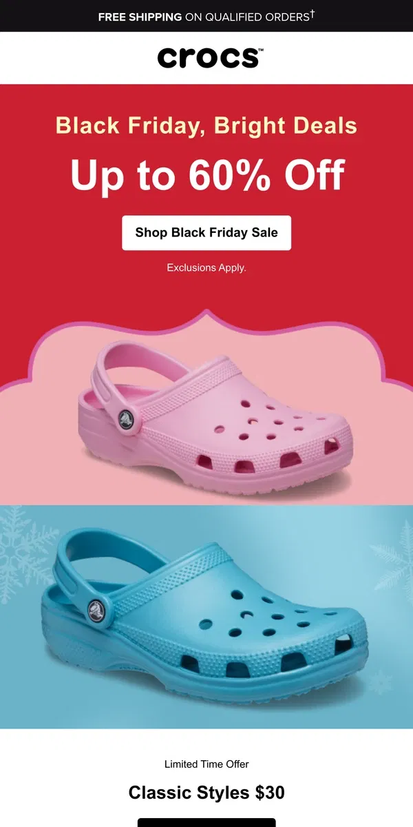 Email from Crocs. Up to 60% off! Ready, set, shop! 🏃