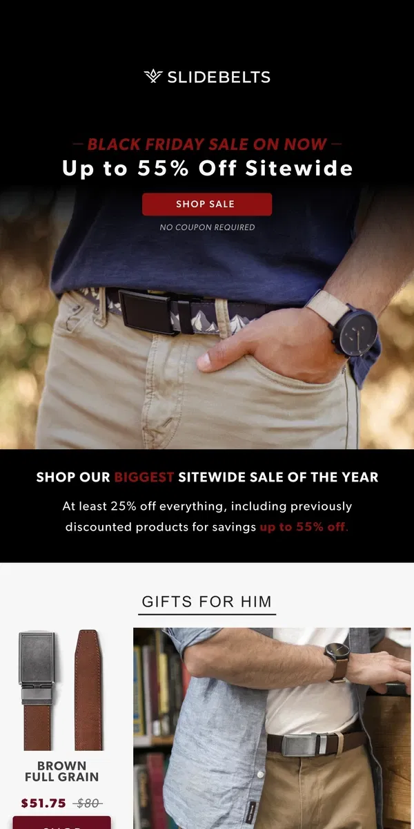 Email from SlideBelts. BLACK FRIDAY // Belts as low as $25.50