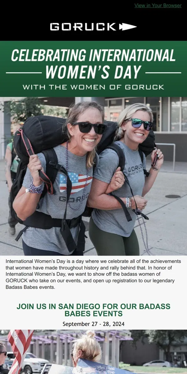 Email from GORUCK. Celebrating the Women of GORUCK