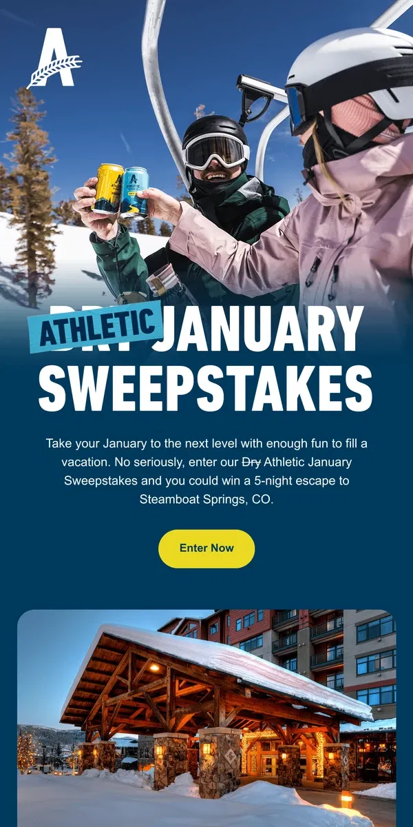 Email from Athletic Brewing Co. Skiing. Vacation. Fun. YES!