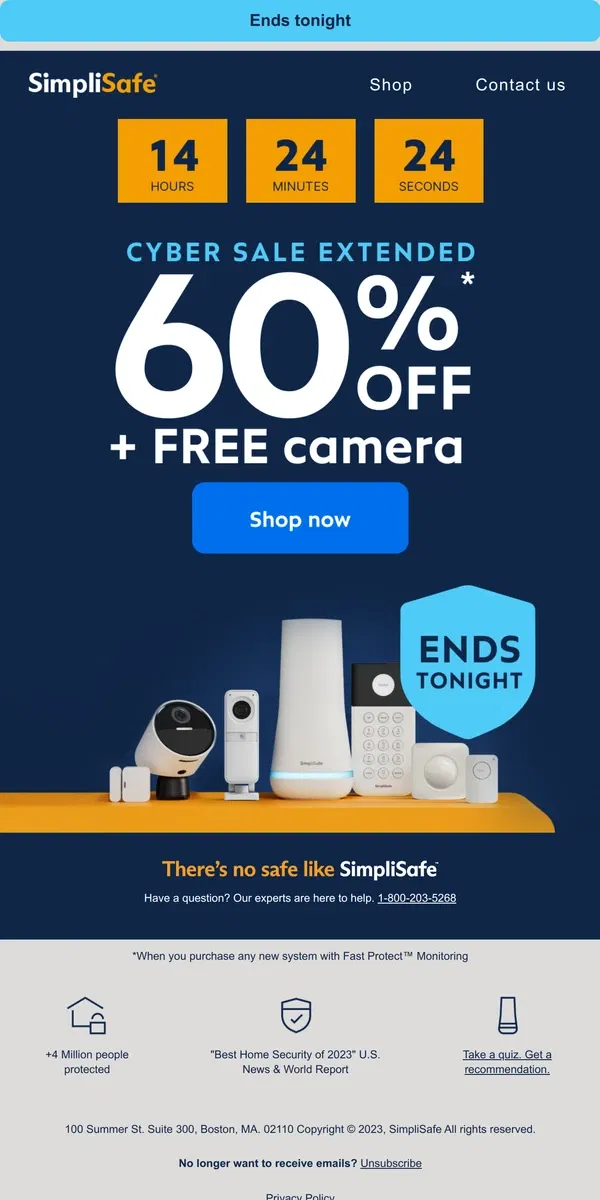 Email from SimpliSafe. Surprise! One last day to snag the best deal of the year