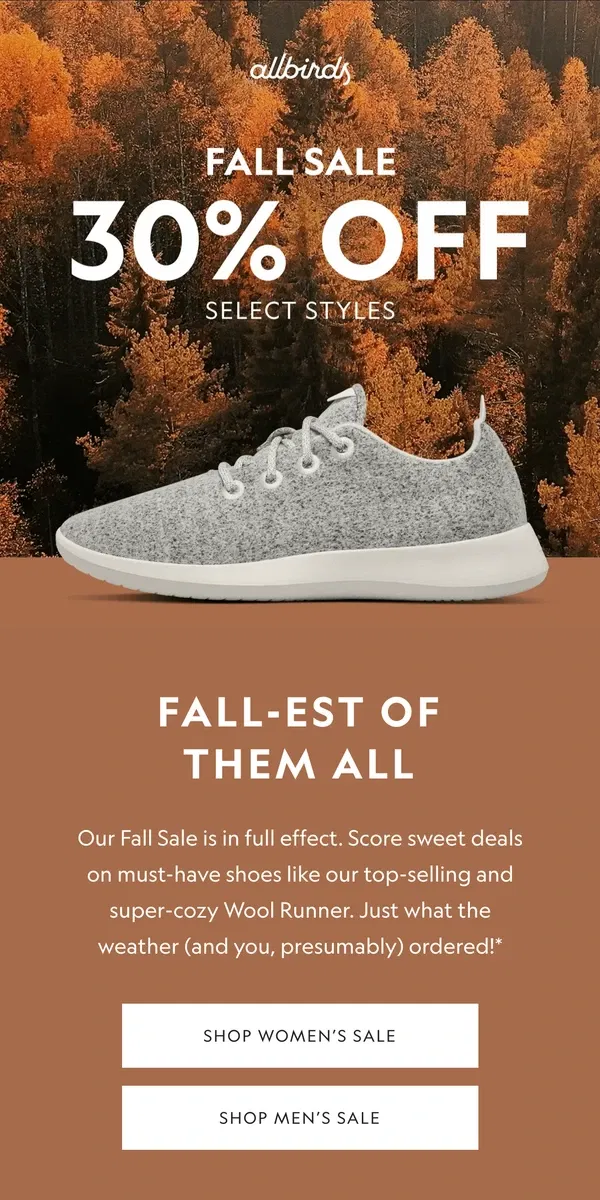 Email from Allbirds. 30% Off: Sale Time Is Go Time 💨