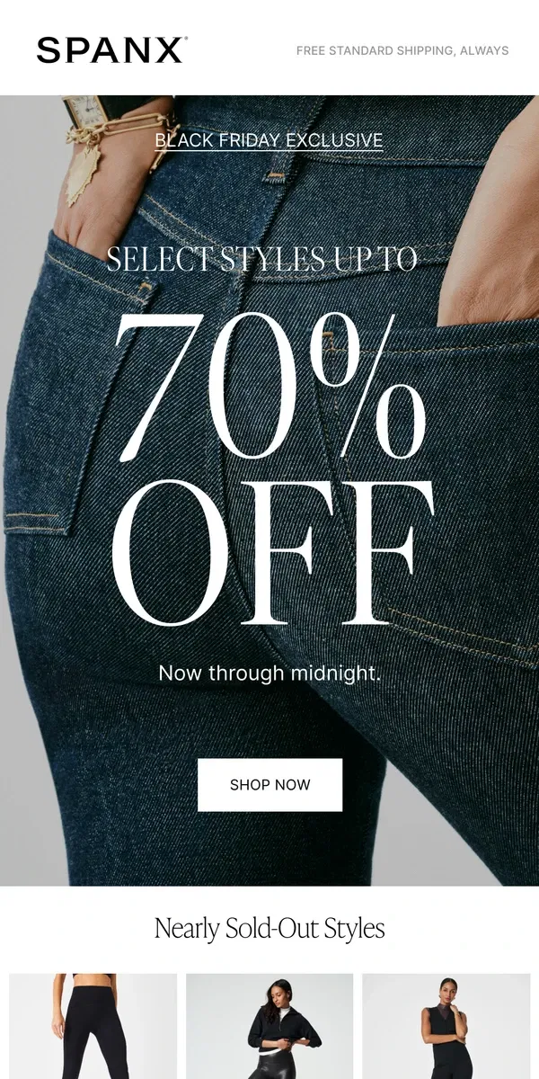 Email from SPANX. ‼️ BLACK FRIDAY EXCLUSIVE ‼️ Up to 70% off