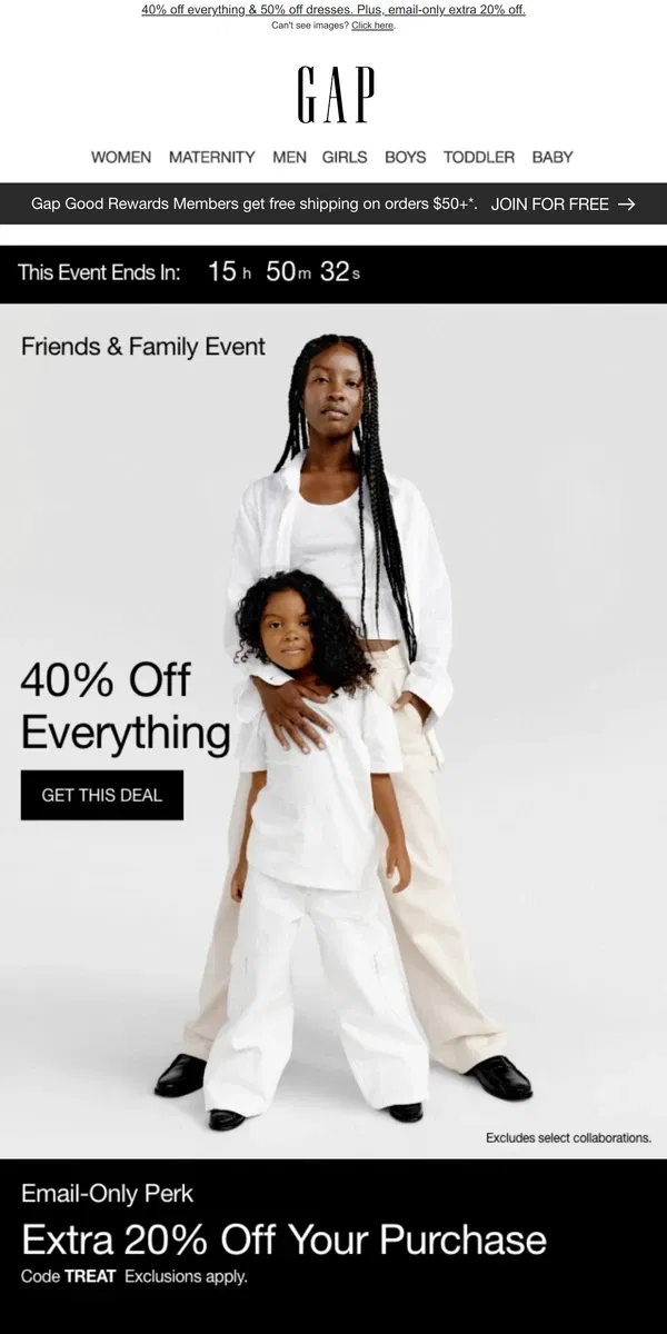 Email from GAP. You almost missed 40% off EVERYTHING & a special BONUS